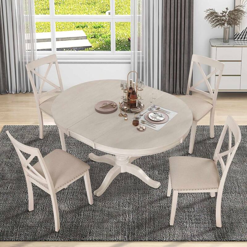 42"-54 " Farmhouse Round Extendable Dining Table Set for 4