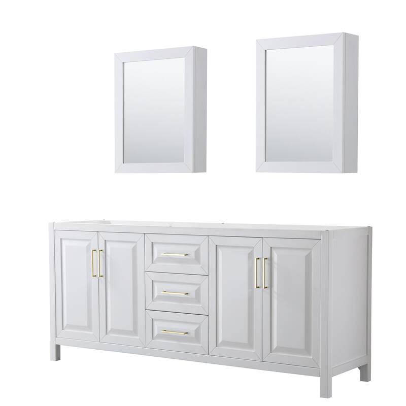 Wyndham Collection Daria 79" Double Free Standing Vanity Cabinet - - White / Brushed Gold Hardware