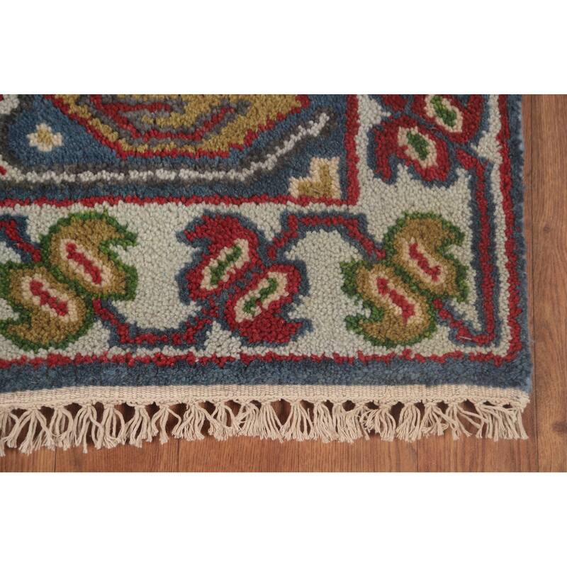 Geometric Blue Kazak Oriental Runner Rug Handmade Wool Carpet - 2'7"x 10'1"