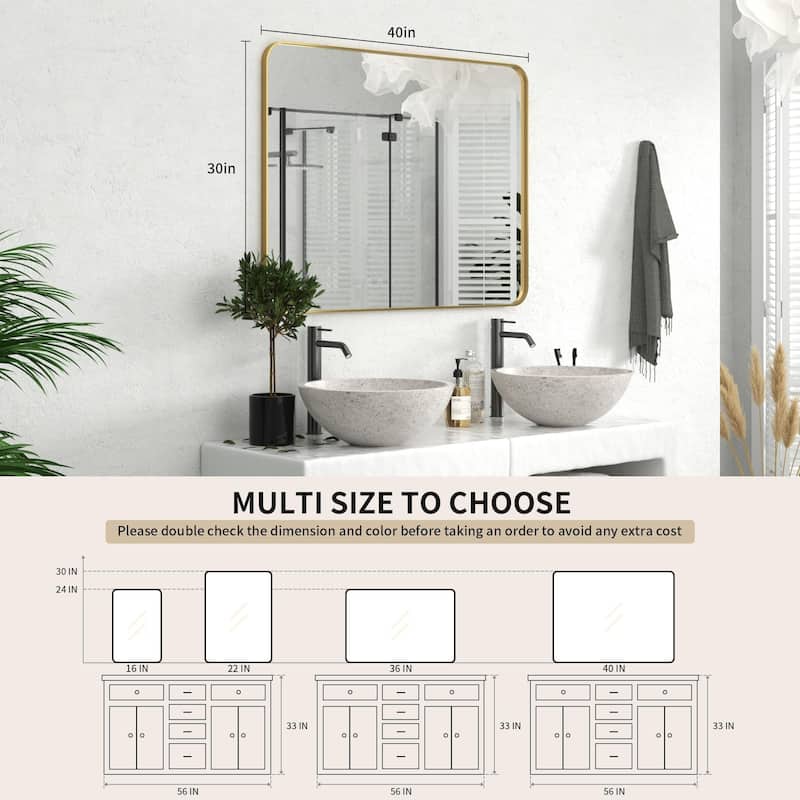 Modern Rounded Rectangle Wall Mirror with Stainless Steel Frame for Bathroom Vanity(1 Piece)