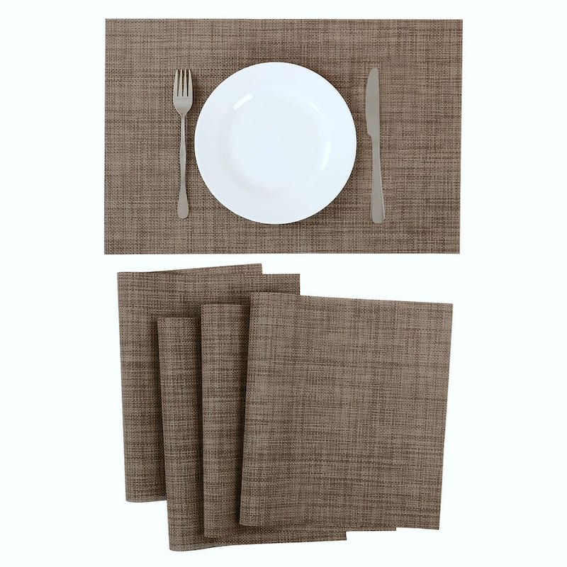 Woven Placemats Set of 6 Heat Resistant Place Mats Anti-slip PVC Square Brown