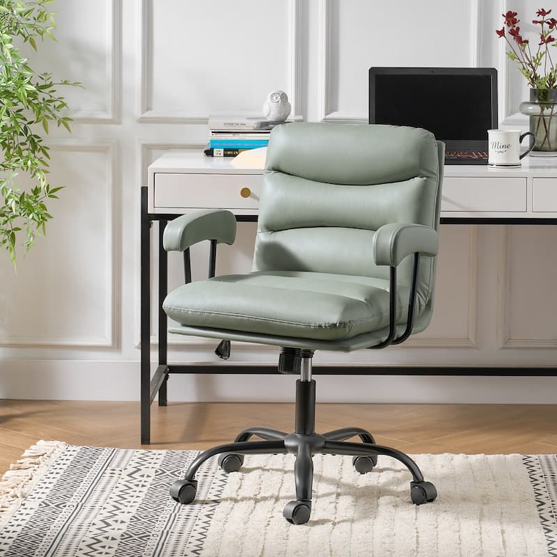 Auberon Modern Faux Leather Swivel Office Chair with Ergonomic Design and Metal Legs by HULALA HOME - Sage