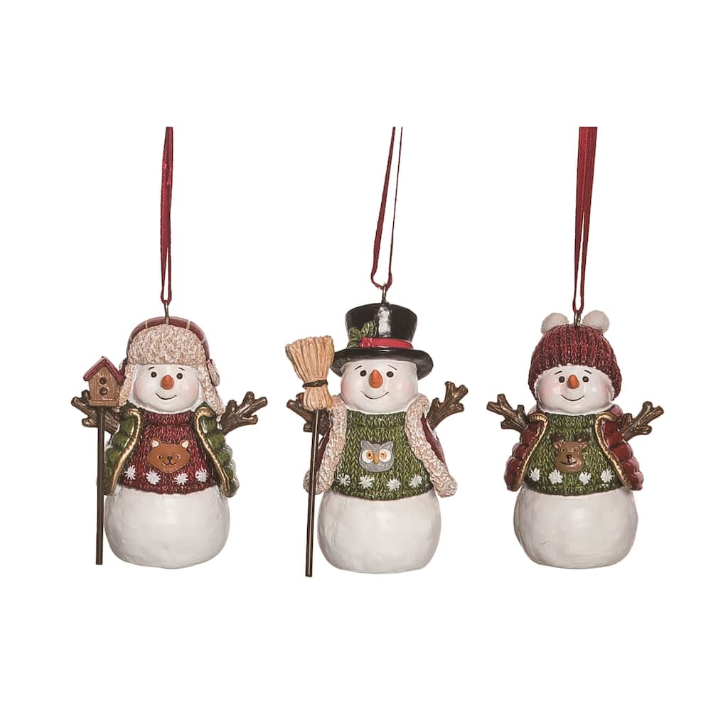Transpac Resin Soft Snowman Ornament Set of 3 Christmas Home Decorations
