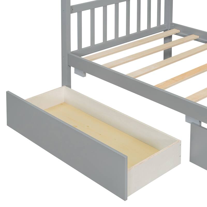 Platform Bed for Kids House Bed with Storage Drawers and Headboard