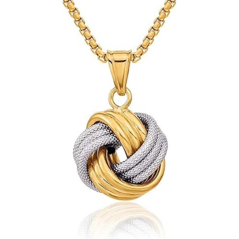 Curata 10k or 14K Yellow or Two-tone Gold 18" Italian Textured Large Love Knot Necklace - 14k - Two-Tone