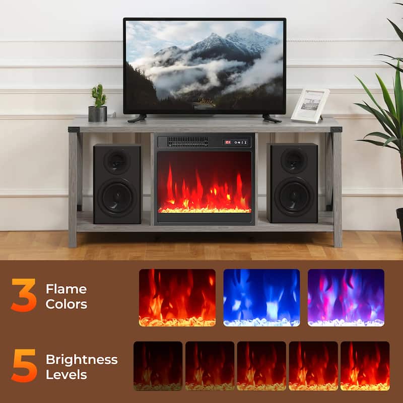 Gymax 18'' Electric Fireplace Insert w/Remote Control Adjustable Flame