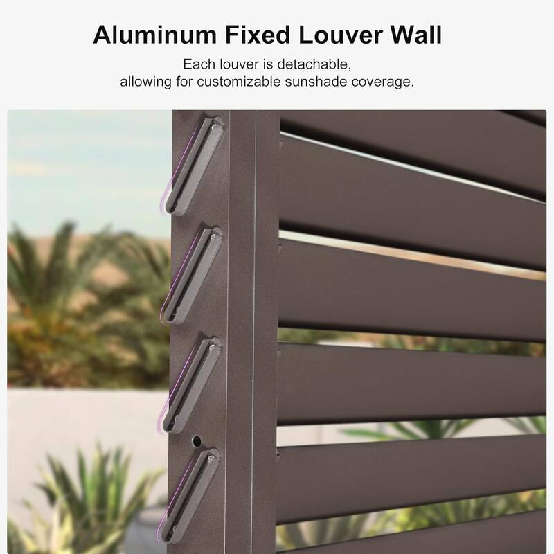 PURPLE LEAF Bronze Louvered Pergola Accessories Roller Blinds, Strip Light and Shutter Wall(Pergola Not Included)