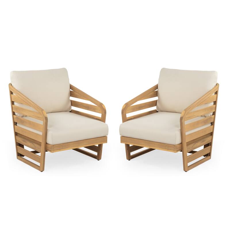Christopher Knight Home - Royal Acacia Wood Outdoor Chat Set with Water-Repellent Cushions and Slatted Coffee Table