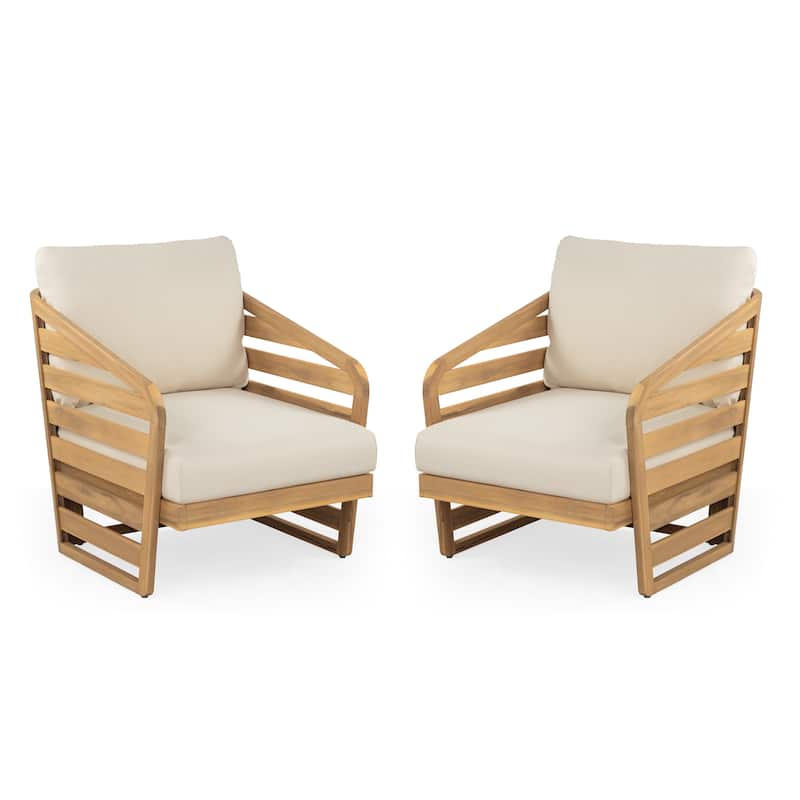 Roomfitters Outdoor Wood Club Chair with Cushion, Modern Accent Armchair for Patio or Garden