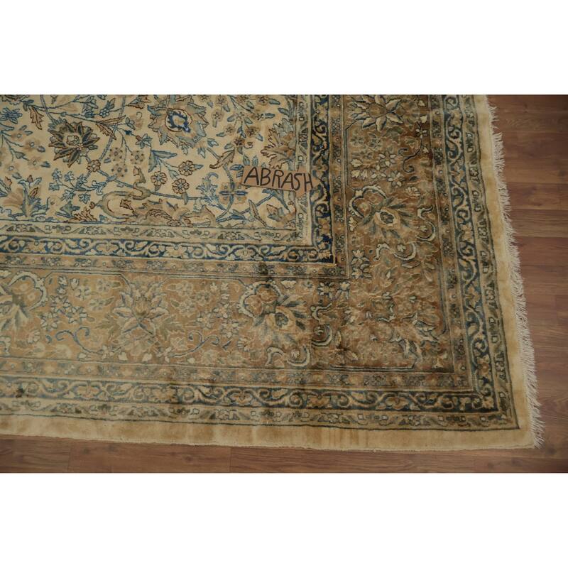 Hand Knotted Oriental 100% Wool Carpet Traditional All-Over Beige & Ivories Kerman Area Rug - 16' 1'' X 11' 2''