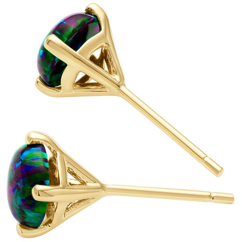 14k Yellow Gold Black Opal Stud Earrings 1 ct Round Shape