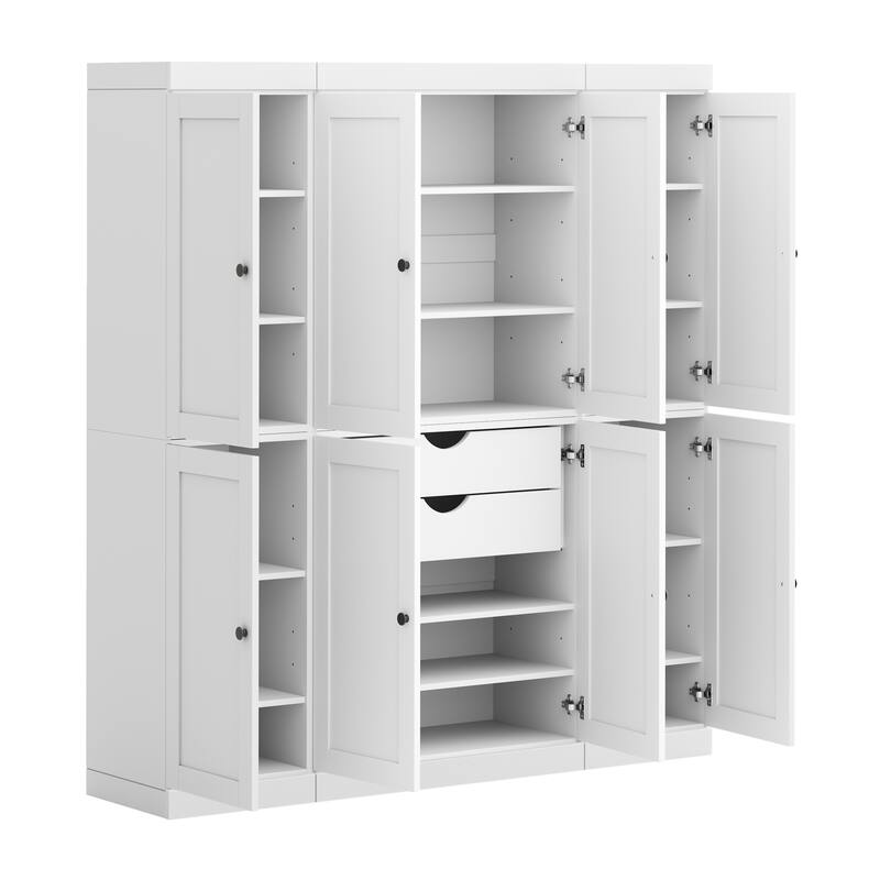 Palace Imports 100% Solid Wood 65" Pantry Cabinet with Shaker Doors, 2-Drawers and Adjustable Shelves