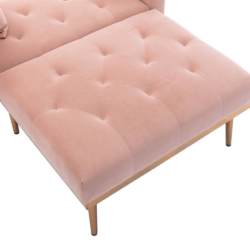 Velvet Fabric Chaise Lounge Chair with Adjustable Backrest and Pillow
