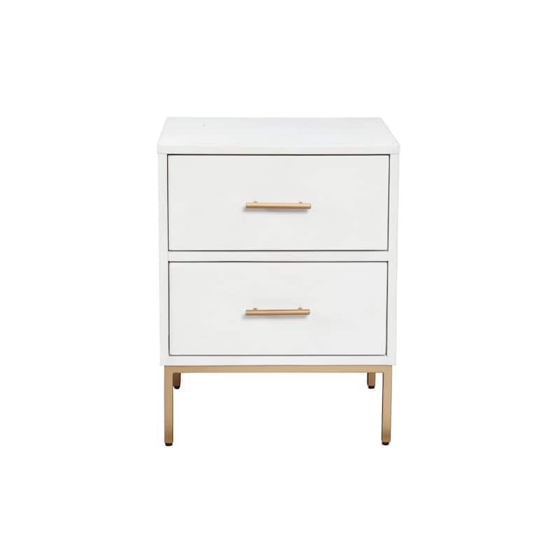 26 Inch 2 Drawer Wooden Nightstand with Metal Base, White