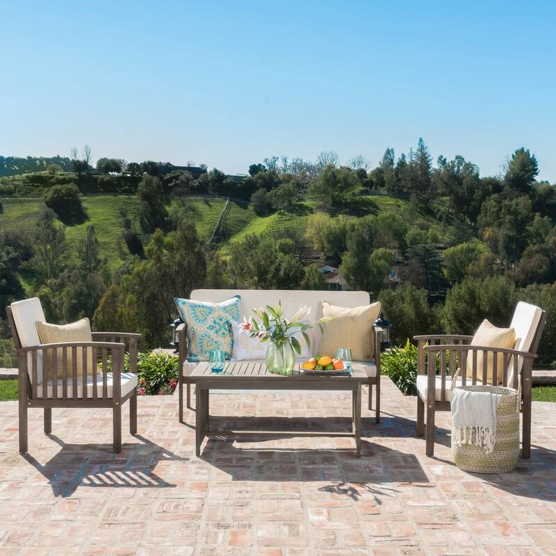 4-Piece Wood Patio Conversation Set - Grey