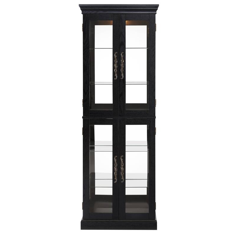 Lighted Glass Curio Display Cabinet with Wood Frame - Elegant Glass Storage for Wine, Toys & Collectibles
