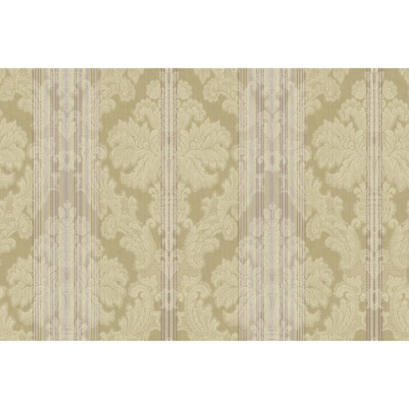 Seabrook Designs Nadia Striped Damask Unpasted Wallpaper - 27 in. W x 27 ft. L - Metallic Parchment & Lavender