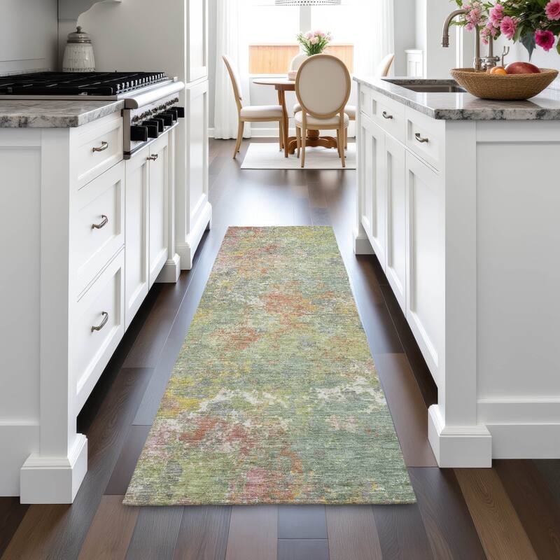Machine Washable Indoor/Outdoor Abstract Watercolor Chantille Rug