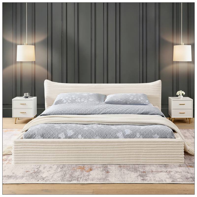Queen Size Upholstered Bed FrameAnd velvet fabric No Box Spring Required