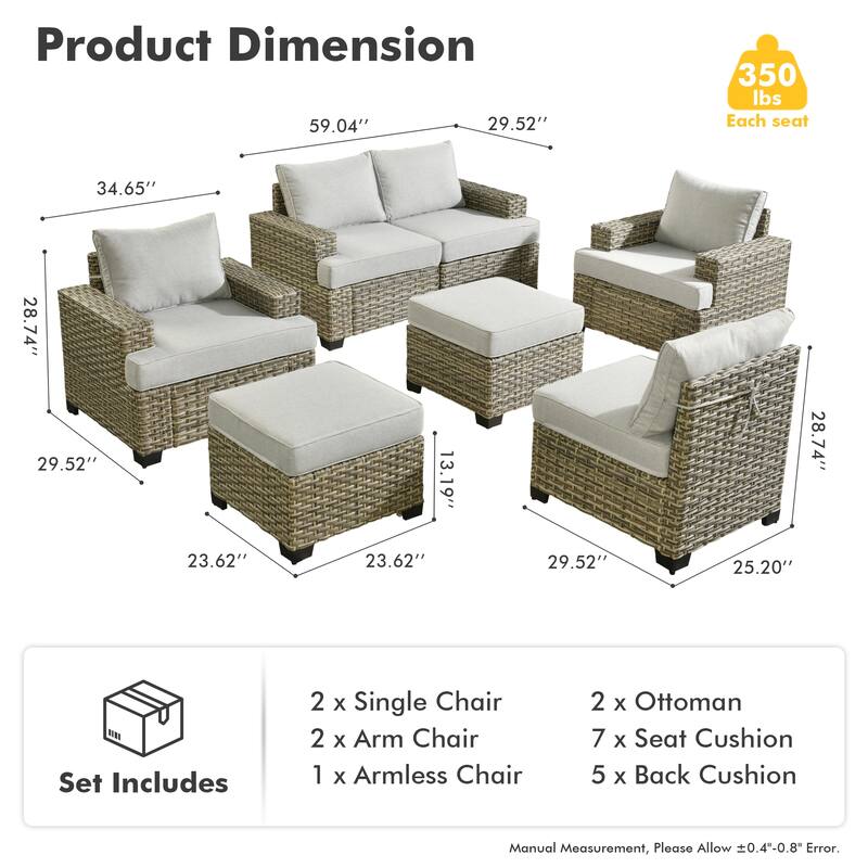 HOOOWOOO 7-piece Patio Furniture Conversation Set with Cushion