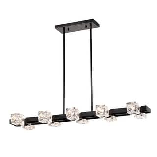 10-Light Rectangle Chandelier, Black Farmhouse Crystal Pendant Light for Dining, Kitchen, Living Room (Bulb Included)