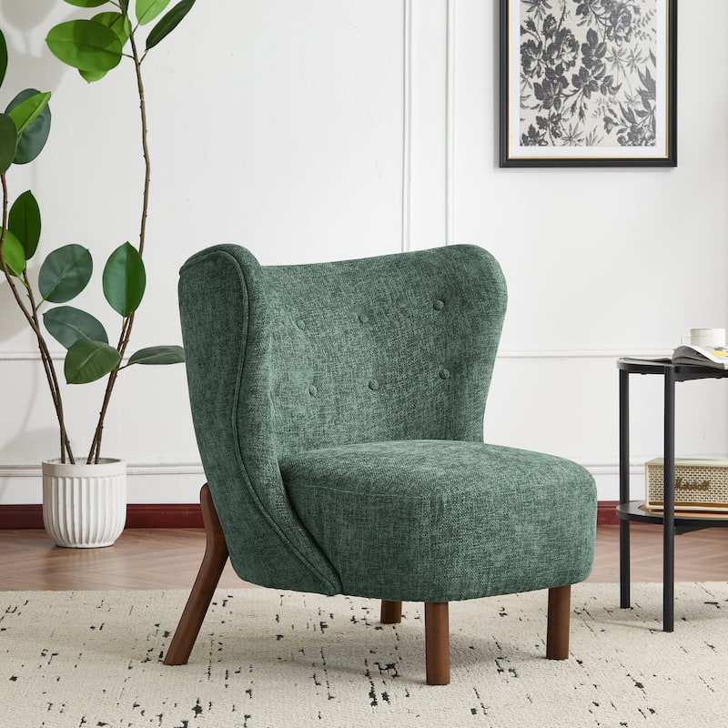 Christopher Knight Home - Camille Modern Tufted Upholstered Wingback Accent Chair with Plush Seating and Solid Wood Frame - walnut+green