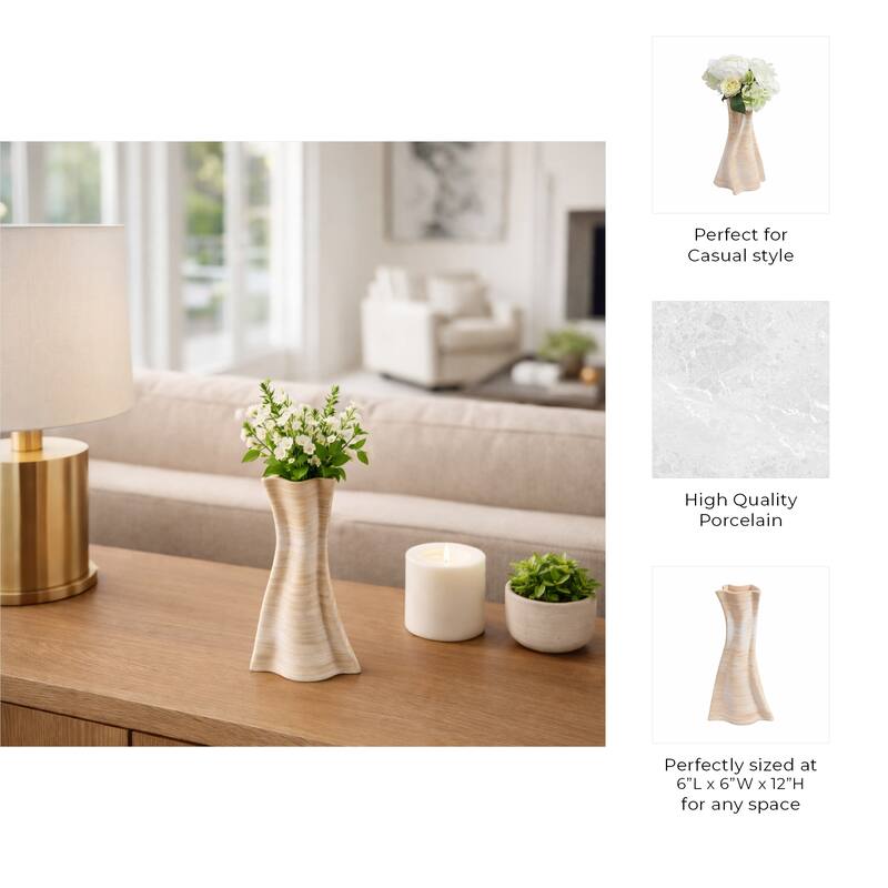 Decorative Vase - Tan Porcelain 3D Printed Textured