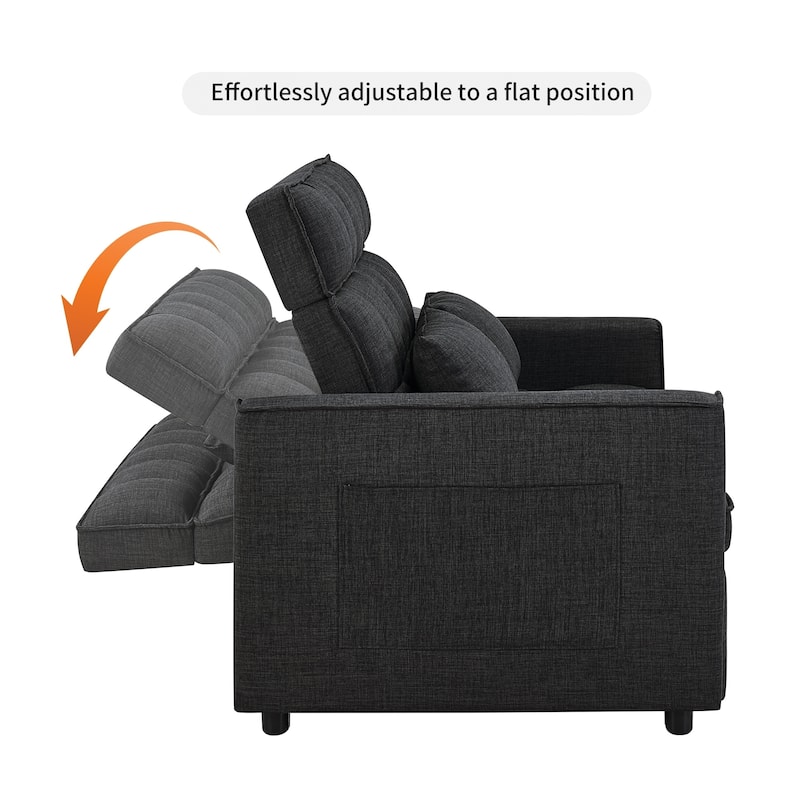 Modern 76.5" Length Pull Out Tufted Convertible Loveseat Upholstery Reclining Sleeper Sofa Bed
