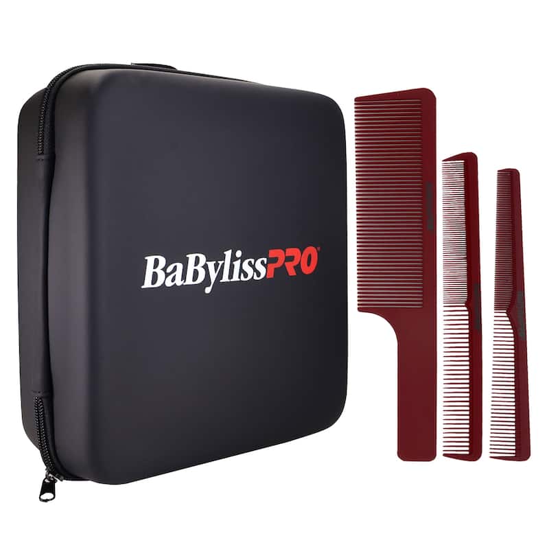 BaByliss Pro Universal Travel Case Fits Clipper Shaver Trimmer and Accessories + Barberology Comb Set - Red - Black