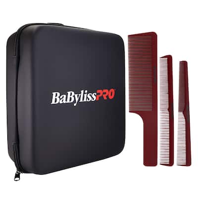 BaByliss Pro Universal Travel Case Fits Clipper Shaver Trimmer and Accessories + Barberology Comb Set - Red