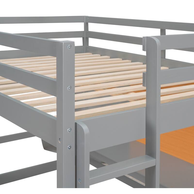 Twin/Full Size Wooden Loft Bed with Built-in Desk, Writing Board, and 2 Drawers, Space-Saving Loft Bed for Kids