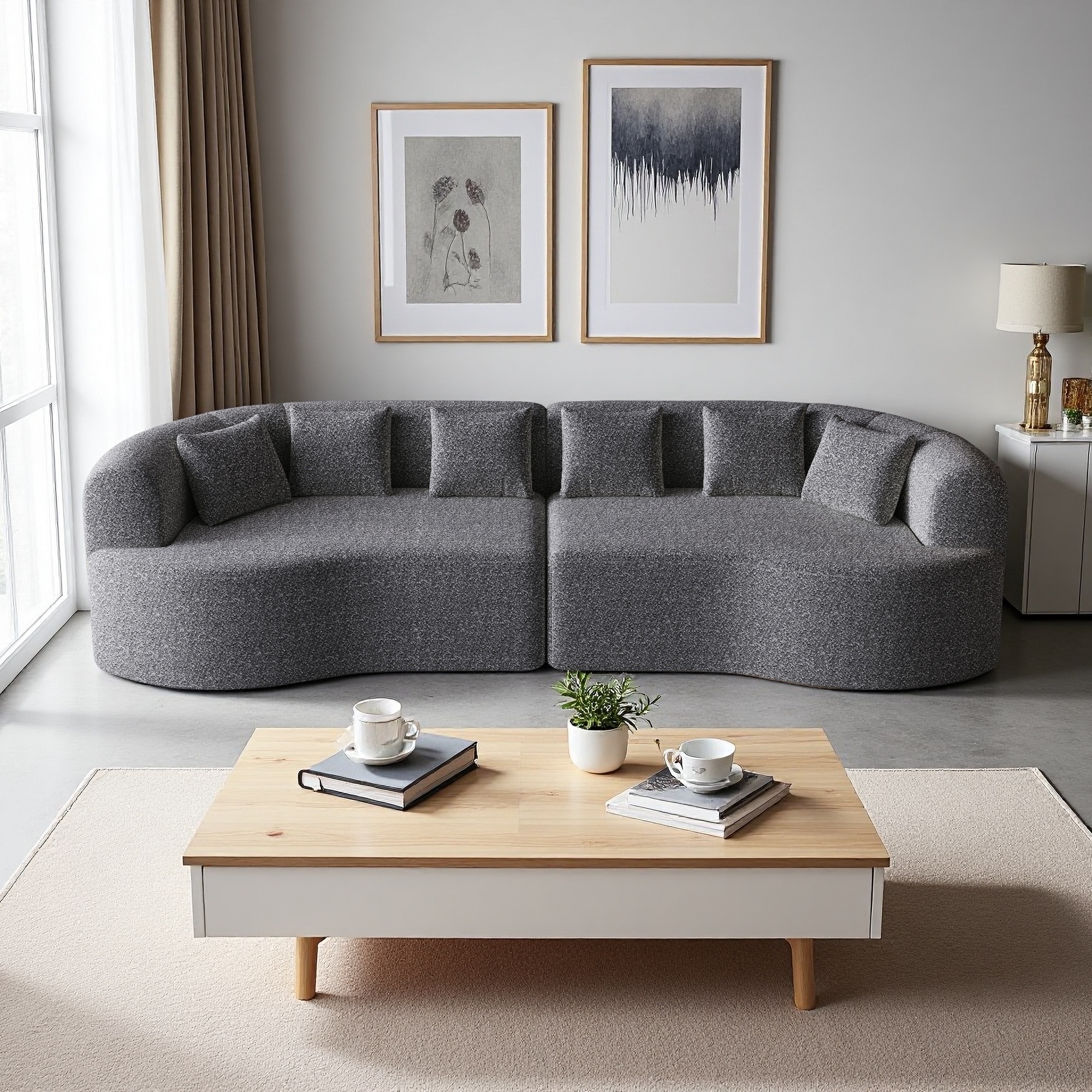 106.3" Chenille Curved Sectional Sofa with 6 Pillows and Memory Foam (4-Seater)