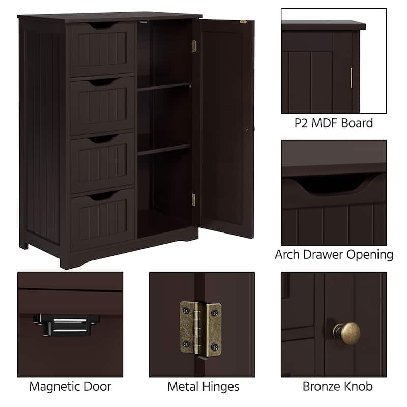 Yaheetech Large Bathroom Storage Cabinet Free-Standing Floor Cabinet with 4 Drawers and 1 Cupboard
