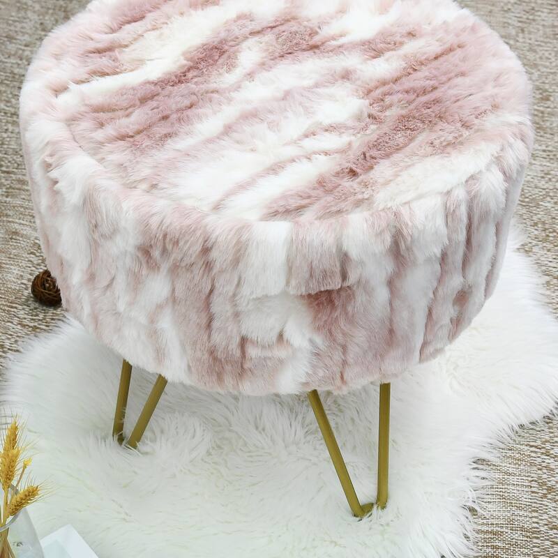 Home Soft Fauxfur Ottoman Round Fuzzy Entryway Bench 18"x18"x18"