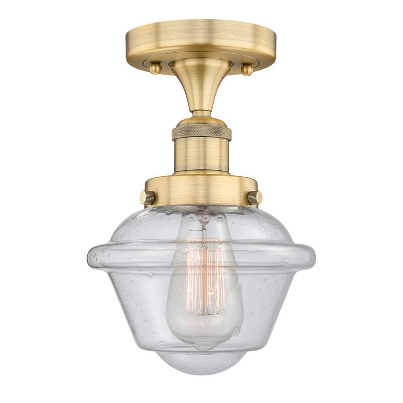 Innovations Lighting Oxford - 1 Light 7" Semi-Flush Mount - Brushed Brass/Seedy
