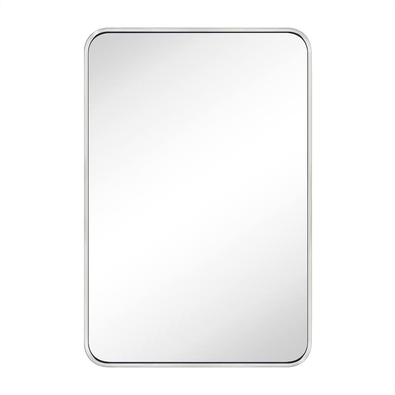 Rounded Rectangle Bathroom Vanity Mirror, Vertically/Horizontal Hanging - 24" x 32" - Brushed Nickel