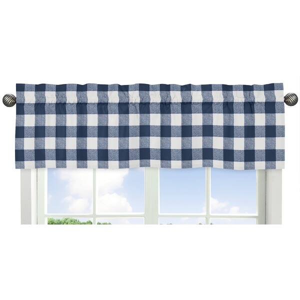 slide 1 of 1, Navy Buffalo Plaid Check Collection Window Curtain Valance - Blue and White Woodland Rustic Country Farmhouse Lumberjack