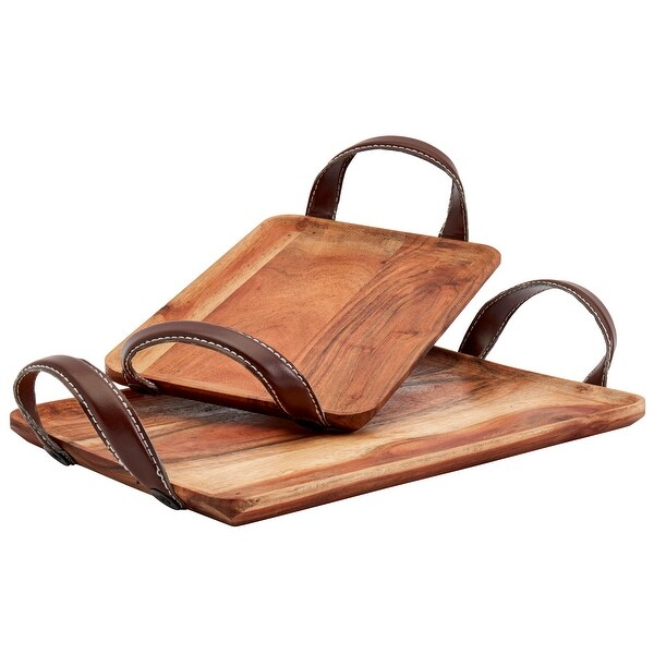 Mason Craft & More 2PC Berkley Acacia Wood Rectangular Trays w/ Faux ...
