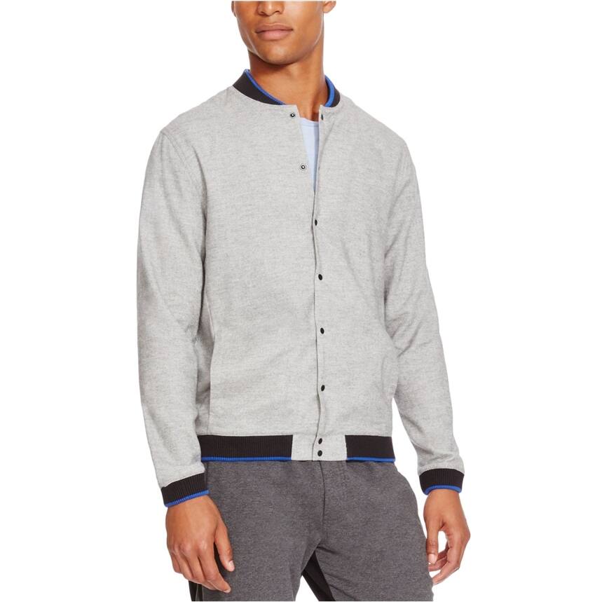 Kenneth Cole Mens Ribbed Trim Varsity Jacket, Grey, X-Large