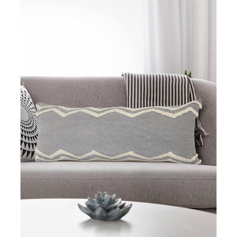 HomeRoots 14" X 36" Grey And Off-White 100% Cotton Chevron Zippered Pillow