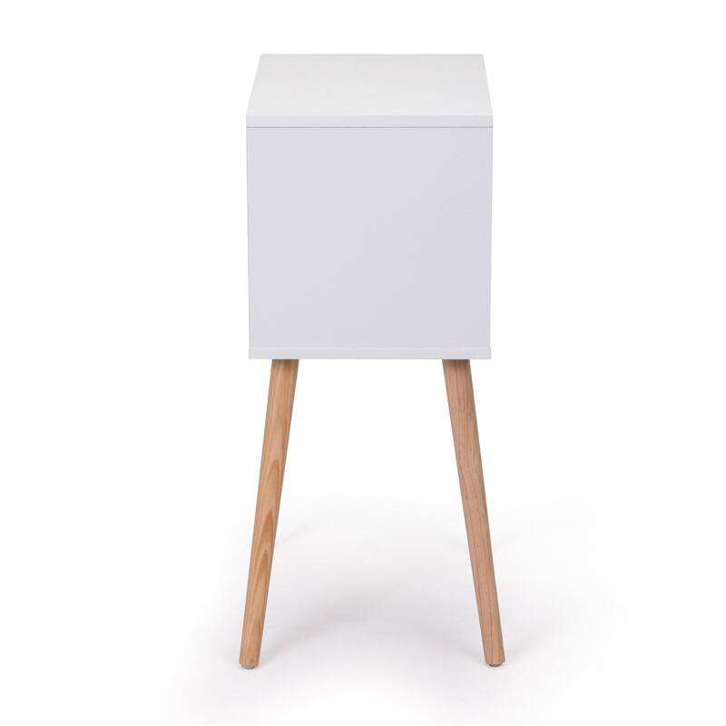 Nightstand w/ 2 Drawers, Bedside Tables w/ Solid Wood Legs and Storage