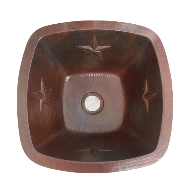 15" Square Copper Kitchen Bar Sink with TEXAS STARS by SimplyCopper - 15" x 15" x 7"