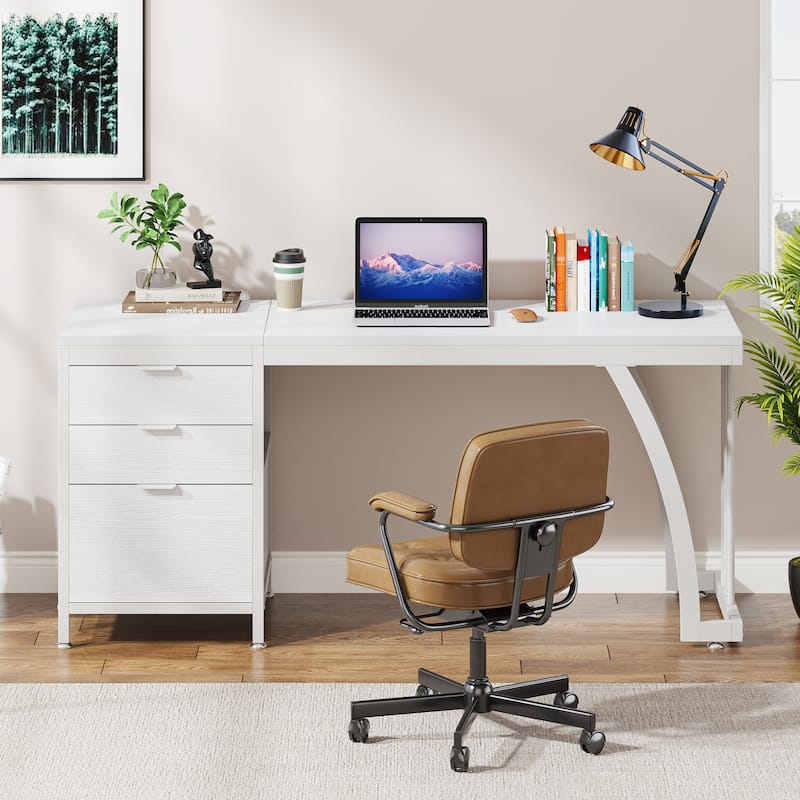 59 Inch Computer Desk with 3 Drawers, Industrial PC Desk Study Writing Table Workstation with File Storage, Home Office Desks