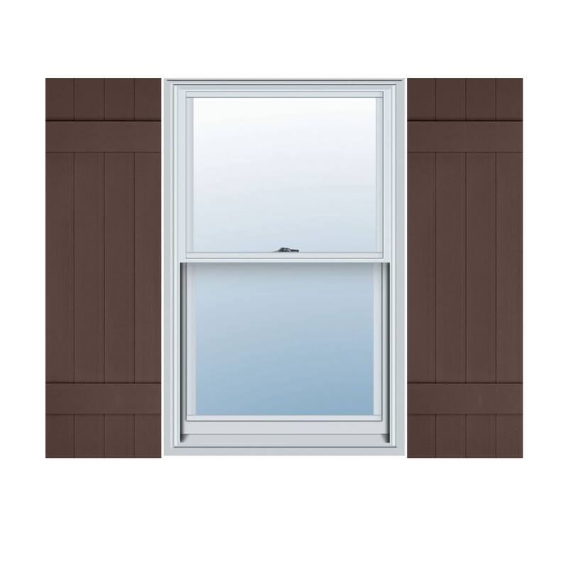Lifetime Vinyl, TailorMade Four Board Joined (3 Batten), Board-n-Batten Shutters, w/Shutter-Loks (Per Pair) - 14"W x 31"H - Federal Brown