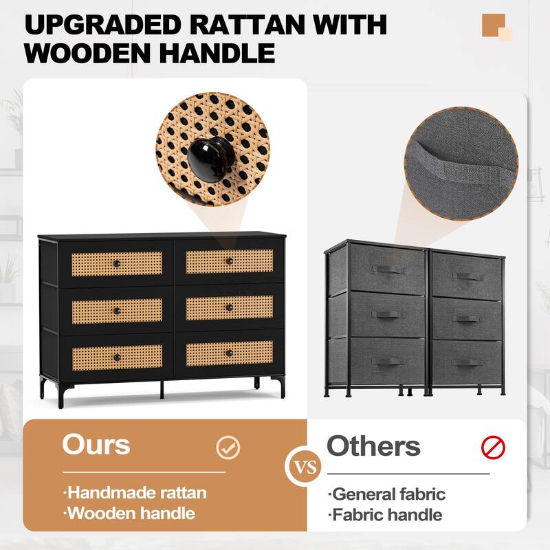 Wide Fabric Dresser 6 Drawer Dresser Storage Tower Unit