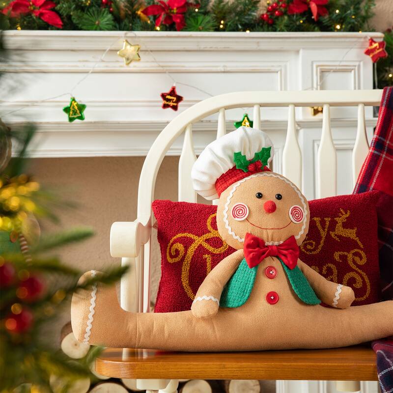 Glitzhome 27"L Christmas Fabric Gingerbreadman Doorstop