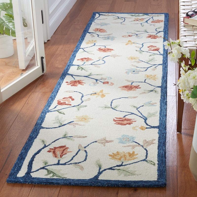 SAFAVIEH Handmade Metro Alcinda French Country Wool Rug - 2'3" x 9' Runner - Ivory/Blue