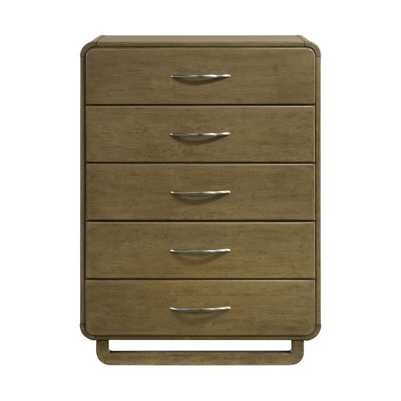 5 Drawers Wooden Chest with Matte Nickel Hardware in Nutmeg - Nutmeg - 5-drawer