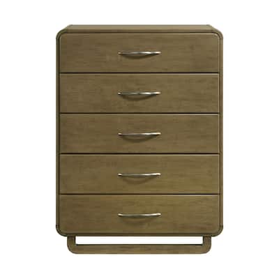 5 Drawers Wooden Chest with Matte Nickel Hardware in Nutmeg
