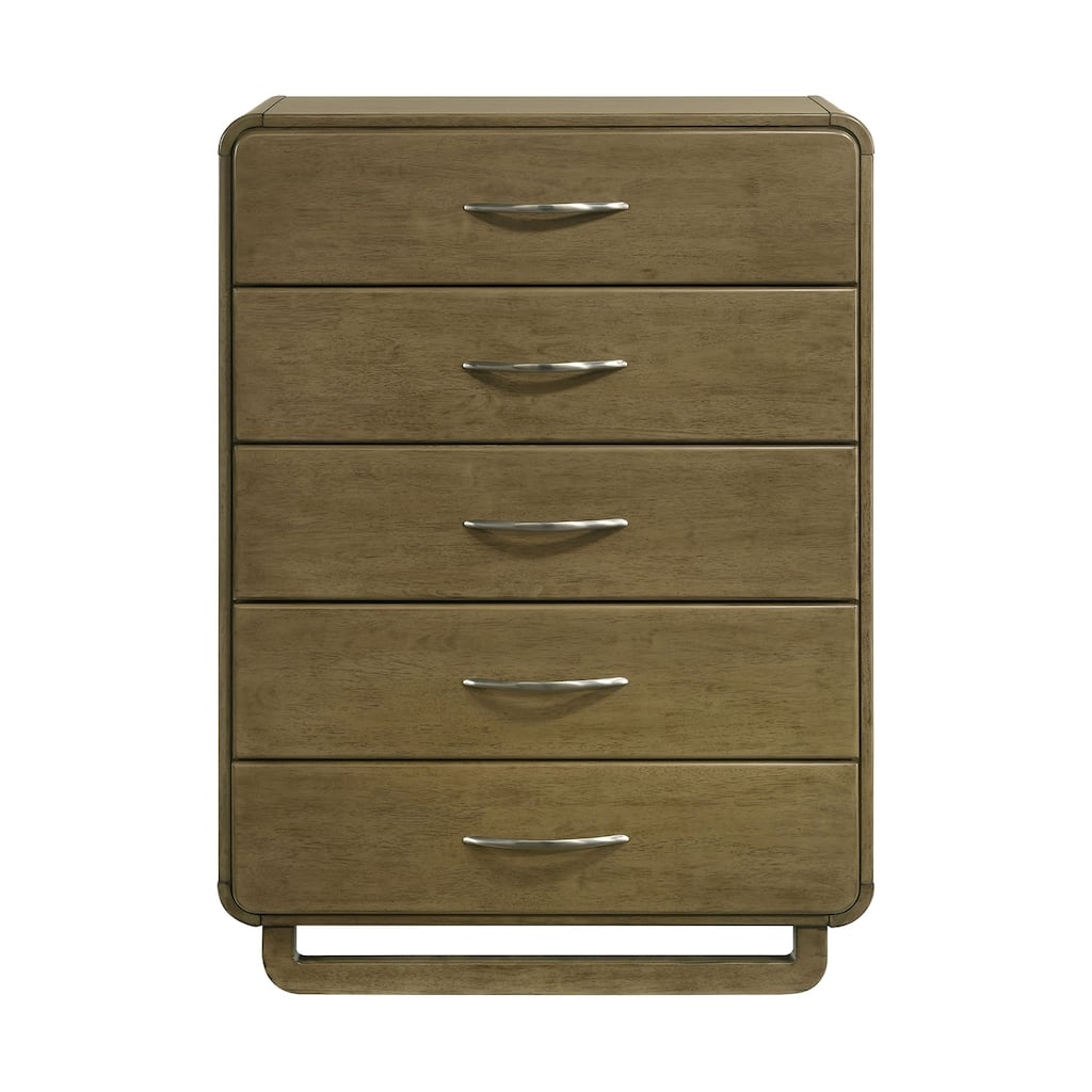 5 Drawers Wooden Chest with Matte Nickel Hardware in Nutmeg